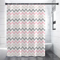 Pink White And Grey Chevron Print Shower Curtain