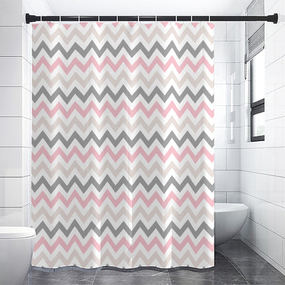 Pink White And Grey Chevron Print Shower Curtain