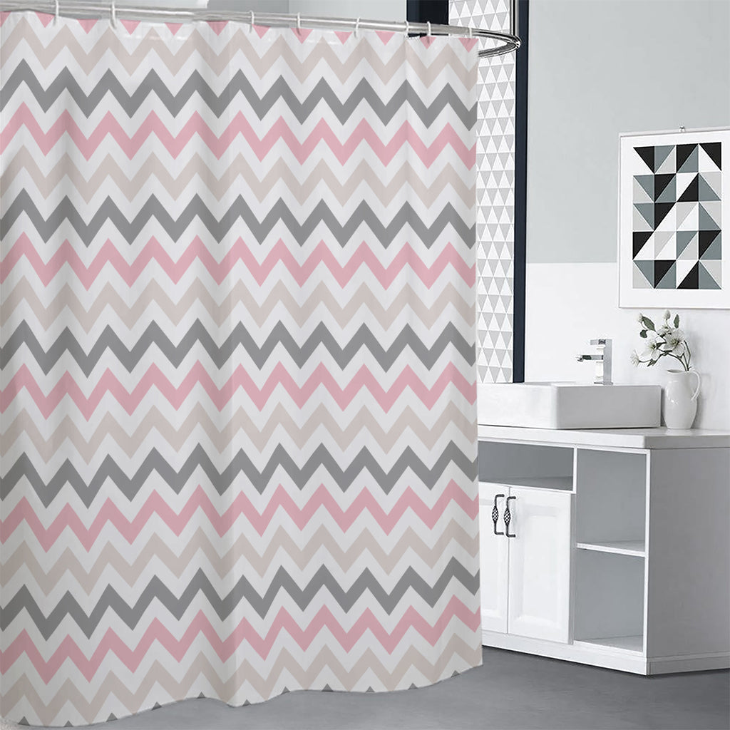 Pink White And Grey Chevron Print Shower Curtain