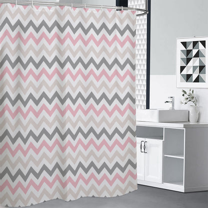 Pink White And Grey Chevron Print Shower Curtain