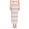 Pink White And Grey Chevron Print Side Slit Maxi Skirt
