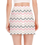 Pink White And Grey Chevron Print Side Slit Mini Skirt