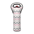 Pink White And Grey Chevron Print Single Neoprene Wine Tote