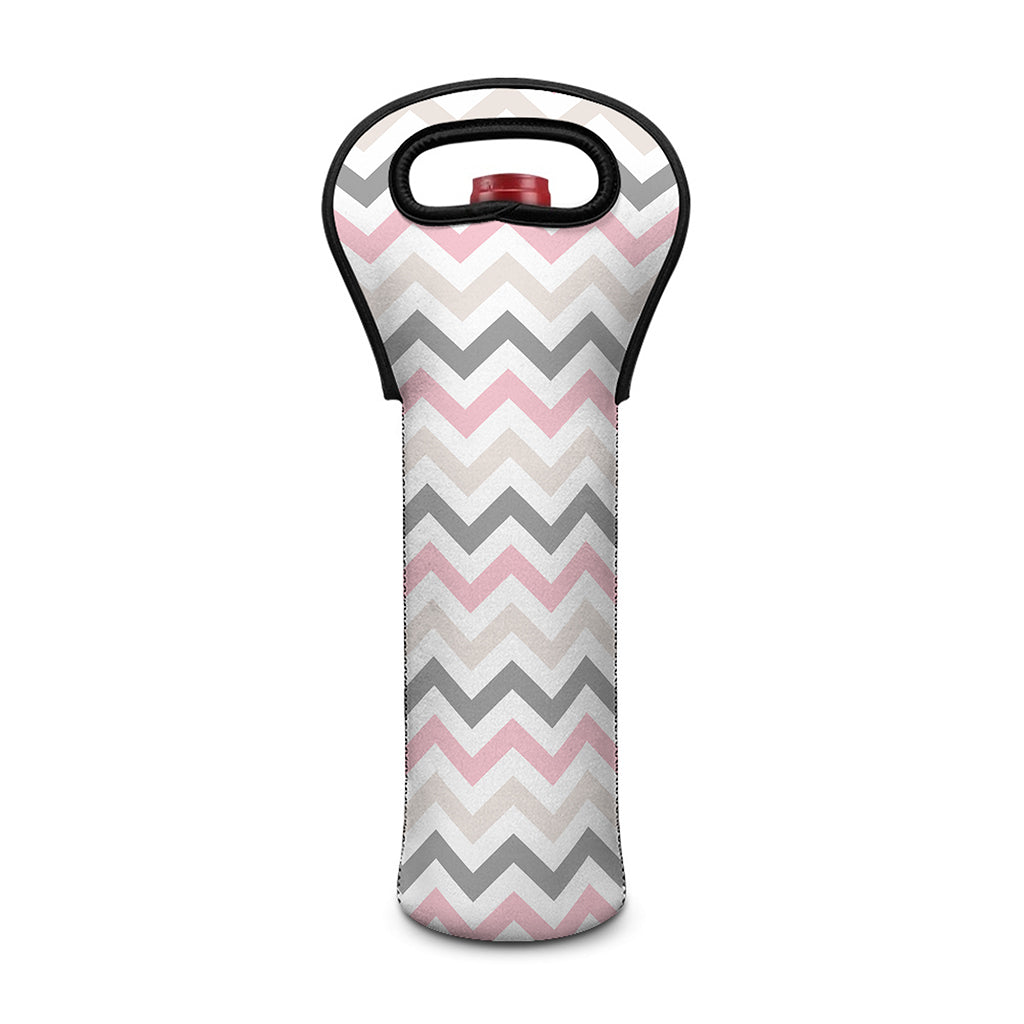 Pink White And Grey Chevron Print Single Neoprene Wine Tote