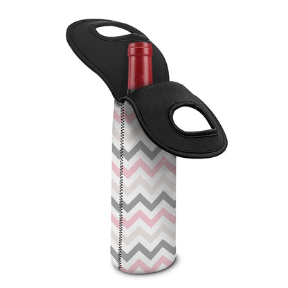 Pink White And Grey Chevron Print Single Neoprene Wine Tote