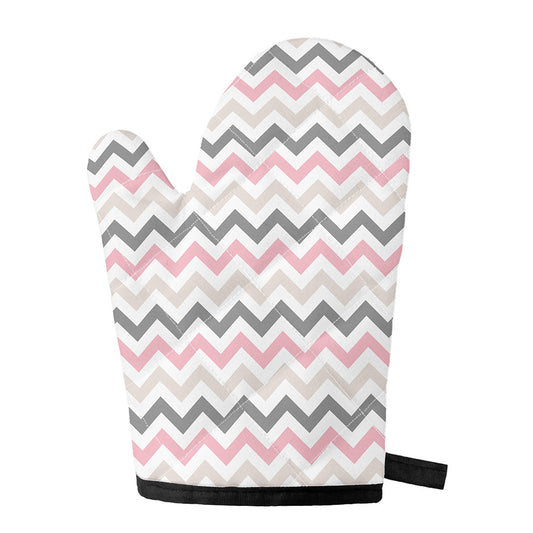 Pink White And Grey Chevron Print Single Oven Mitt