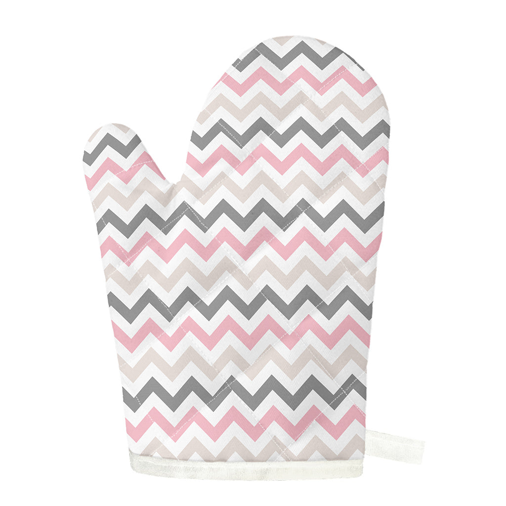 Pink White And Grey Chevron Print Single Oven Mitt