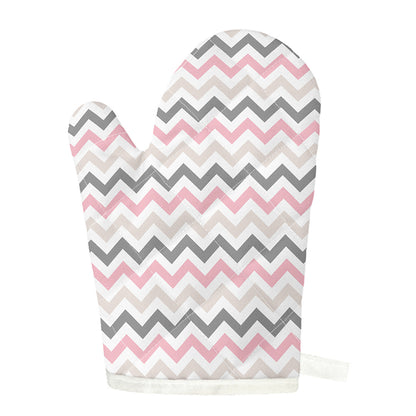 Pink White And Grey Chevron Print Single Oven Mitt