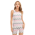 Pink White And Grey Chevron Print Sleeveless One Piece Swimsuit