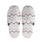 Pink White And Grey Chevron Print Slippers