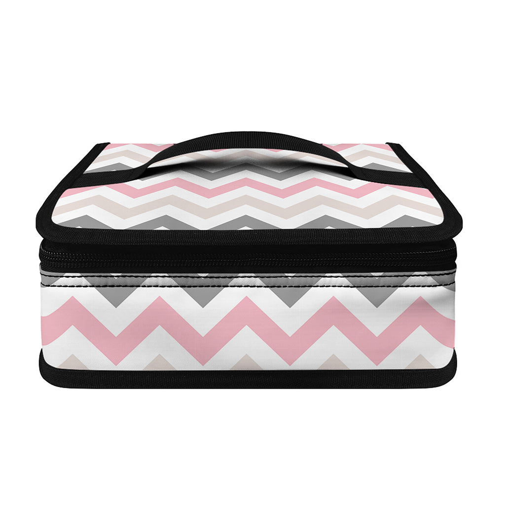 Pink White And Grey Chevron Print Small Lunch Bag
