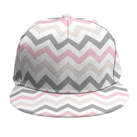 Pink White And Grey Chevron Print Snapback Cap