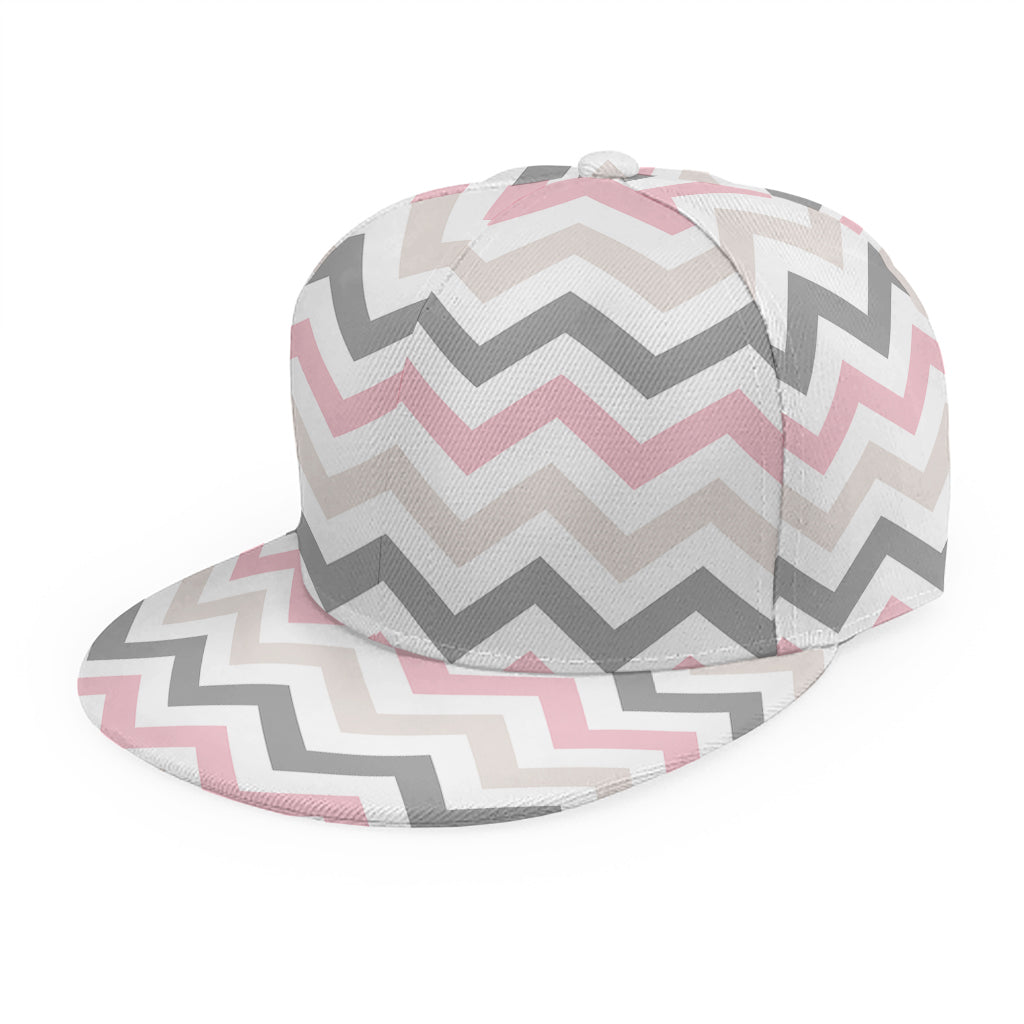 Pink White And Grey Chevron Print Snapback Cap