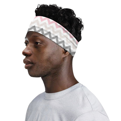 Pink White And Grey Chevron Print Sports Headband