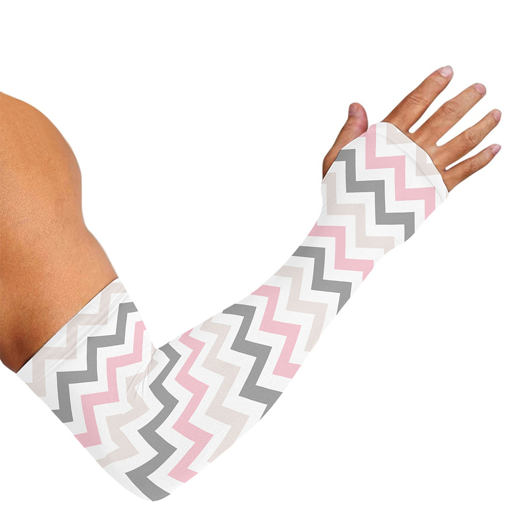 Pink White And Grey Chevron Print Sun Protection Arm Sleeves