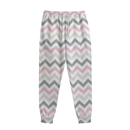 Pink White And Grey Chevron Print Sweatpants