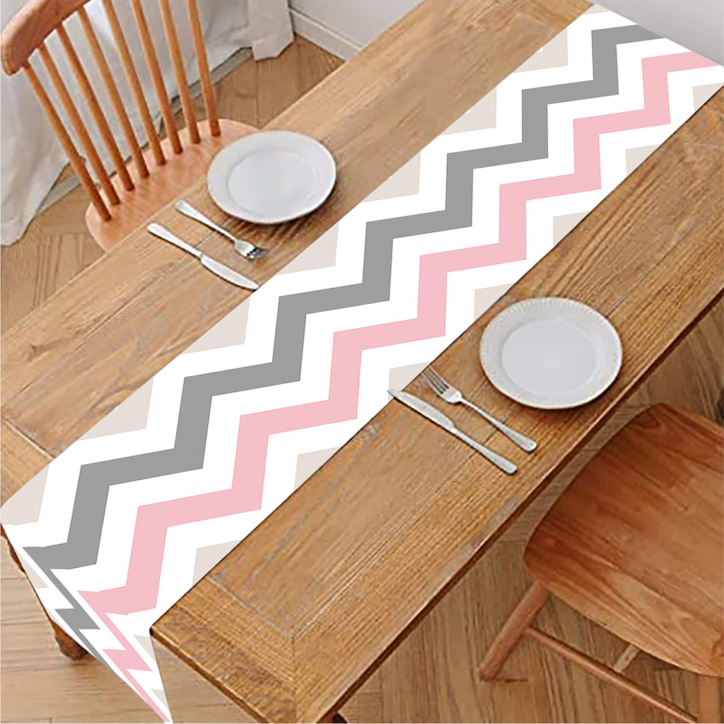 Pink White And Grey Chevron Print Table Runner