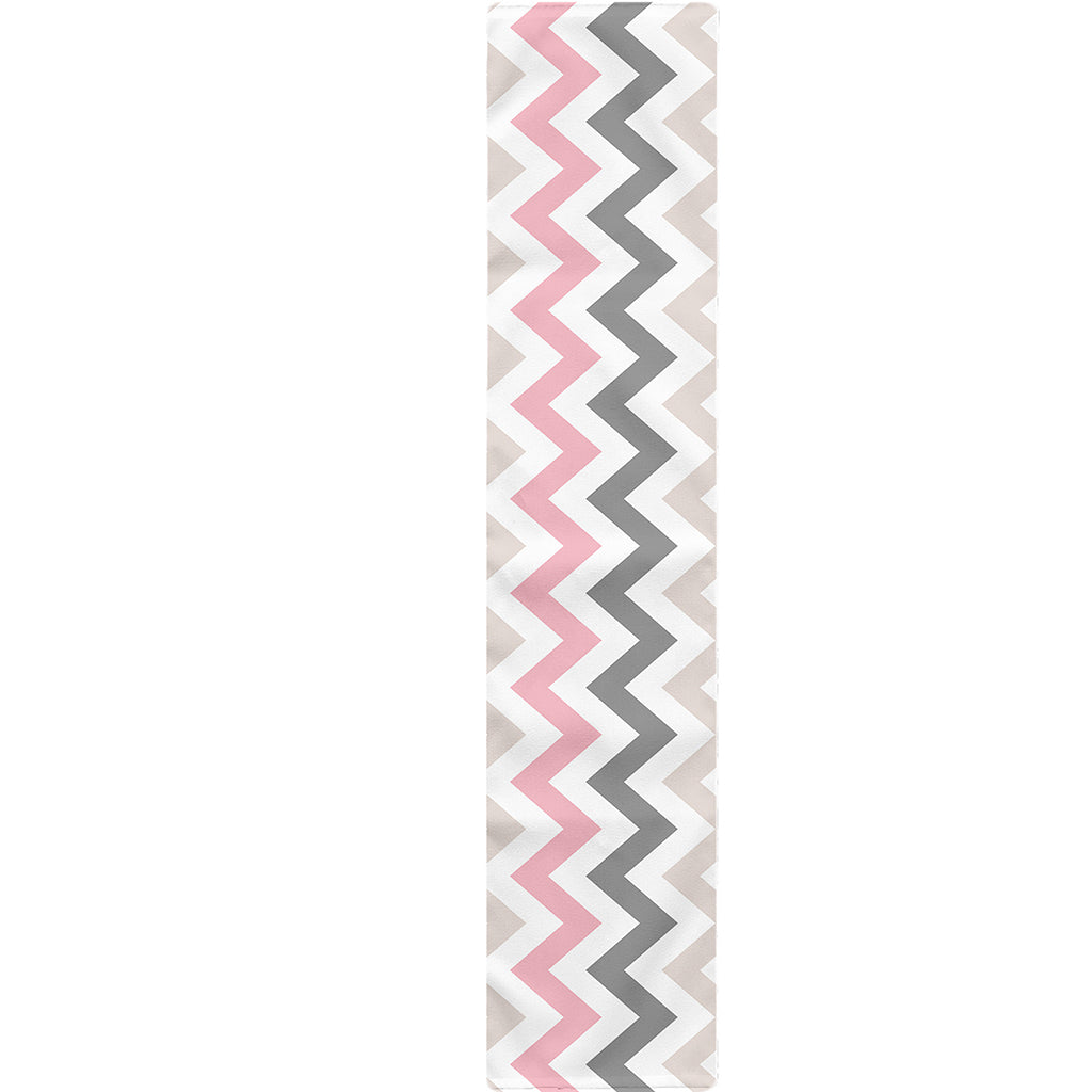 Pink White And Grey Chevron Print Table Runner