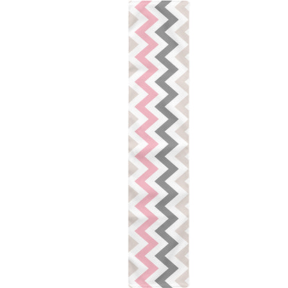 Pink White And Grey Chevron Print Table Runner