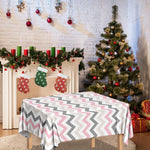 Pink White And Grey Chevron Print Tablecloth