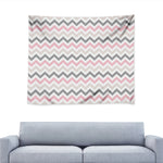 Pink White And Grey Chevron Print Tapestry