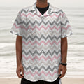 Pink White And Grey Chevron Print Textured Short Sleeve Shirt