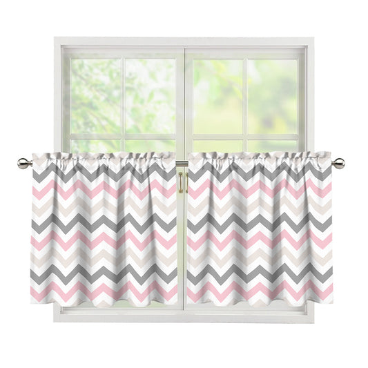 Pink White And Grey Chevron Print Tier Curtains