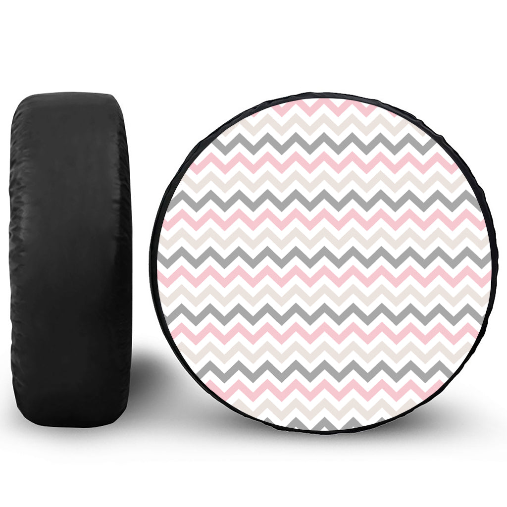 Pink White And Grey Chevron Print Tire Cover