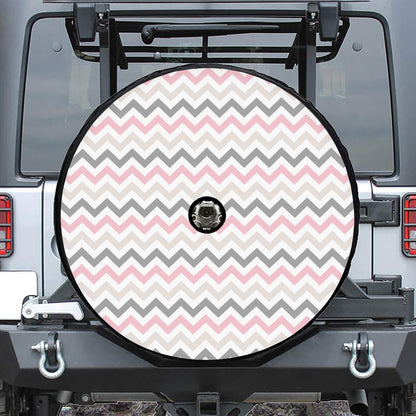Pink White And Grey Chevron Print Tire Cover With Camera Hole