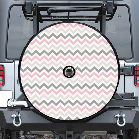 Pink White And Grey Chevron Print Tire Cover With Camera Hole