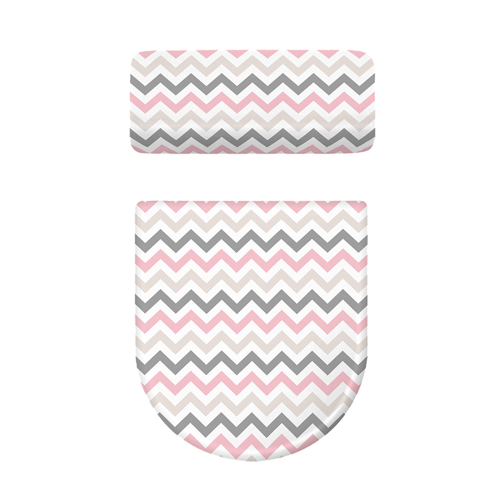 Pink White And Grey Chevron Print Toilet Lid And Tank Cover Set