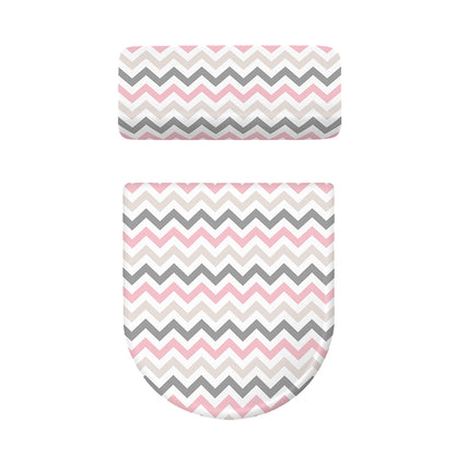 Pink White And Grey Chevron Print Toilet Lid And Tank Cover Set