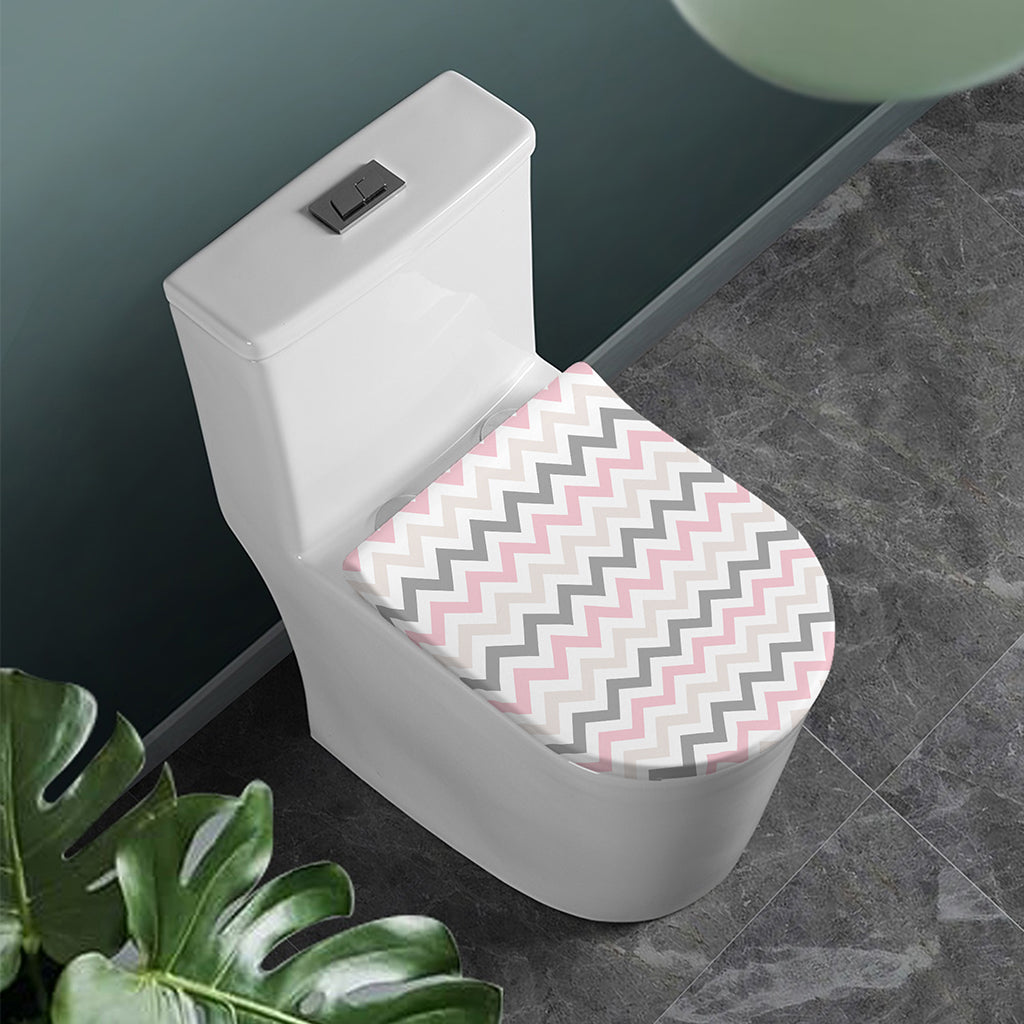 Pink White And Grey Chevron Print Toilet Lid Cover