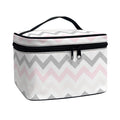 Pink White And Grey Chevron Print Travel Makeup Bag