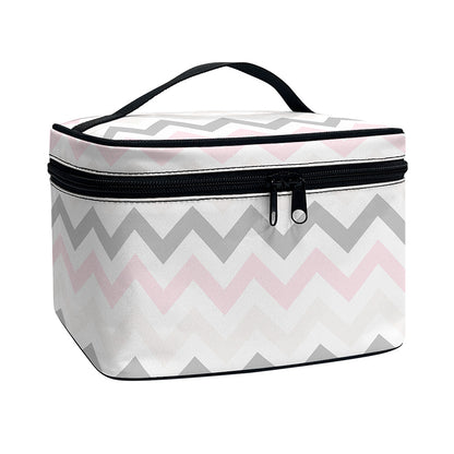 Pink White And Grey Chevron Print Travel Makeup Bag