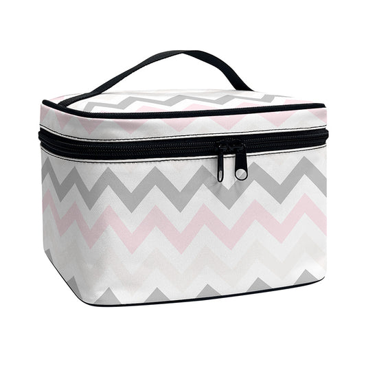Pink White And Grey Chevron Print Travel Makeup Bag