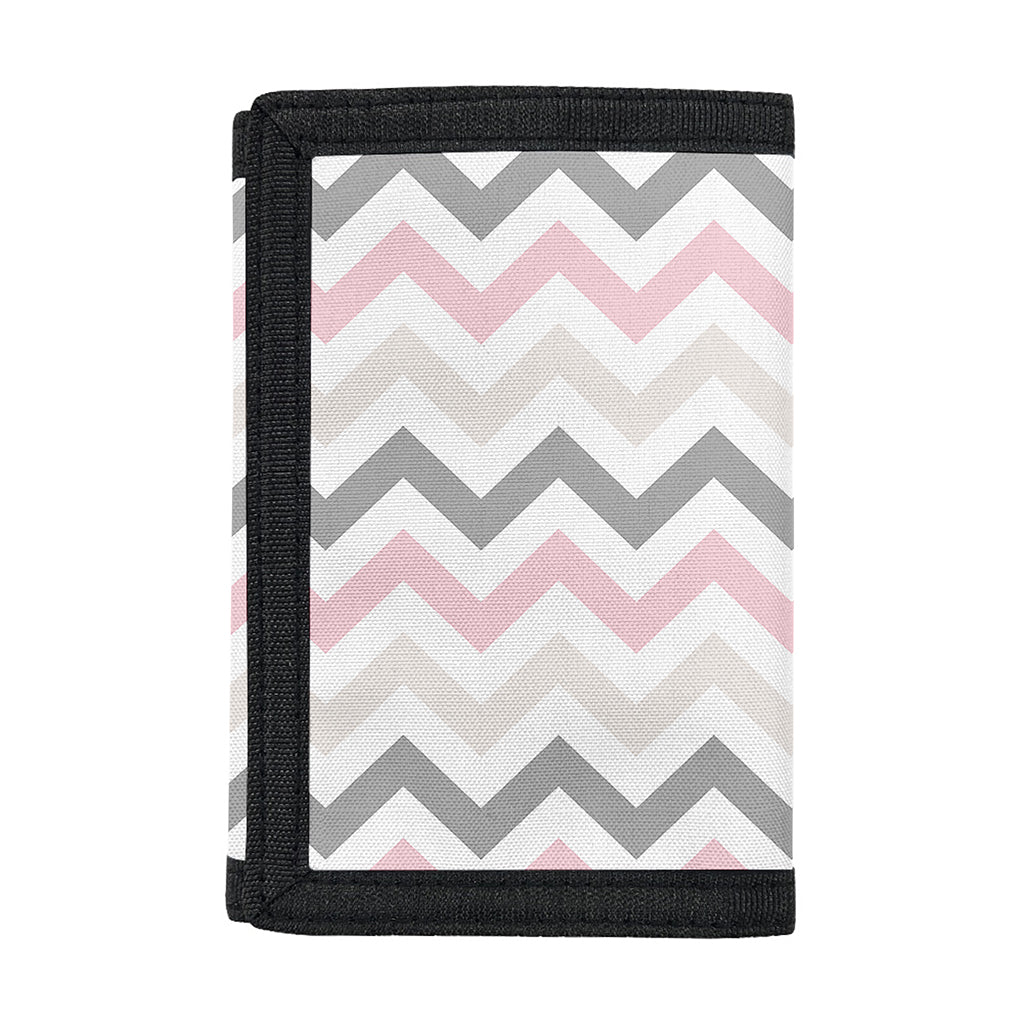 Pink White And Grey Chevron Print Trifold Wallet