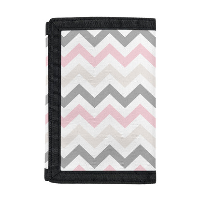 Pink White And Grey Chevron Print Trifold Wallet