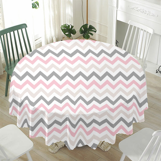 Pink White And Grey Chevron Print Waterproof Round Tablecloth
