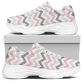 Pink White And Grey Chevron Print White Chunky Shoes