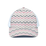 Pink White And Grey Chevron Print White Mesh Trucker Cap