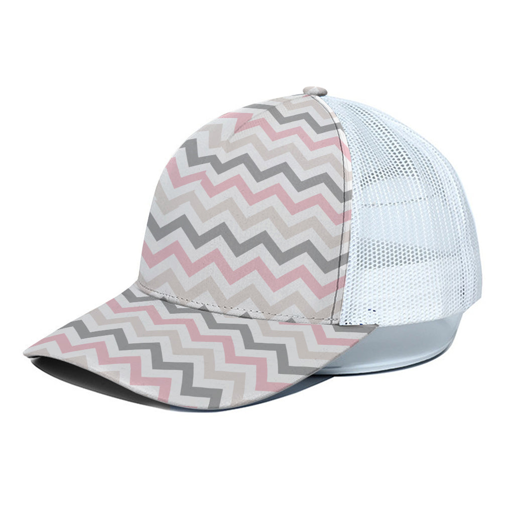 Pink White And Grey Chevron Print White Mesh Trucker Cap