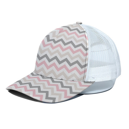 Pink White And Grey Chevron Print White Mesh Trucker Cap