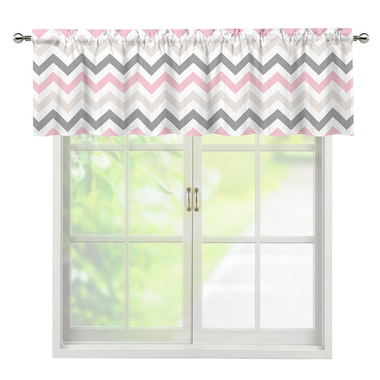 Pink White And Grey Chevron Print Window Valance
