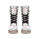 Pink White And Grey Chevron Print Winter Boots
