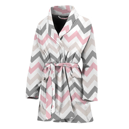 Pink White And Grey Chevron Print Women's Bathrobe