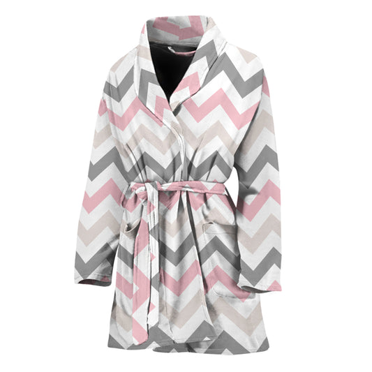 Pink White And Grey Chevron Print Women's Bathrobe