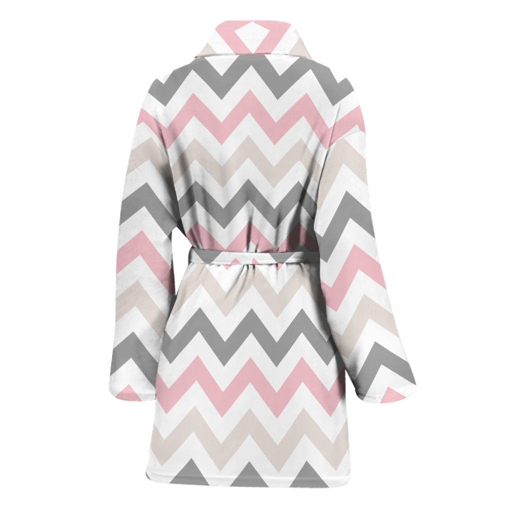 Pink White And Grey Chevron Print Women's Bathrobe