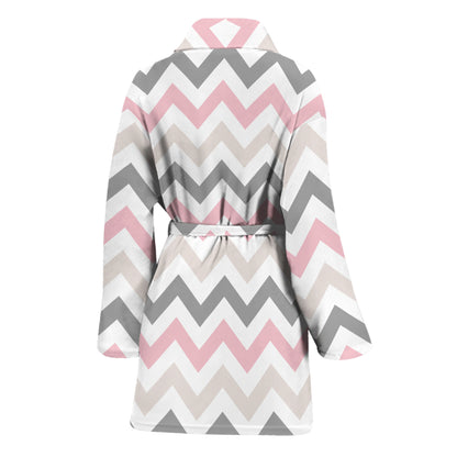 Pink White And Grey Chevron Print Women's Bathrobe