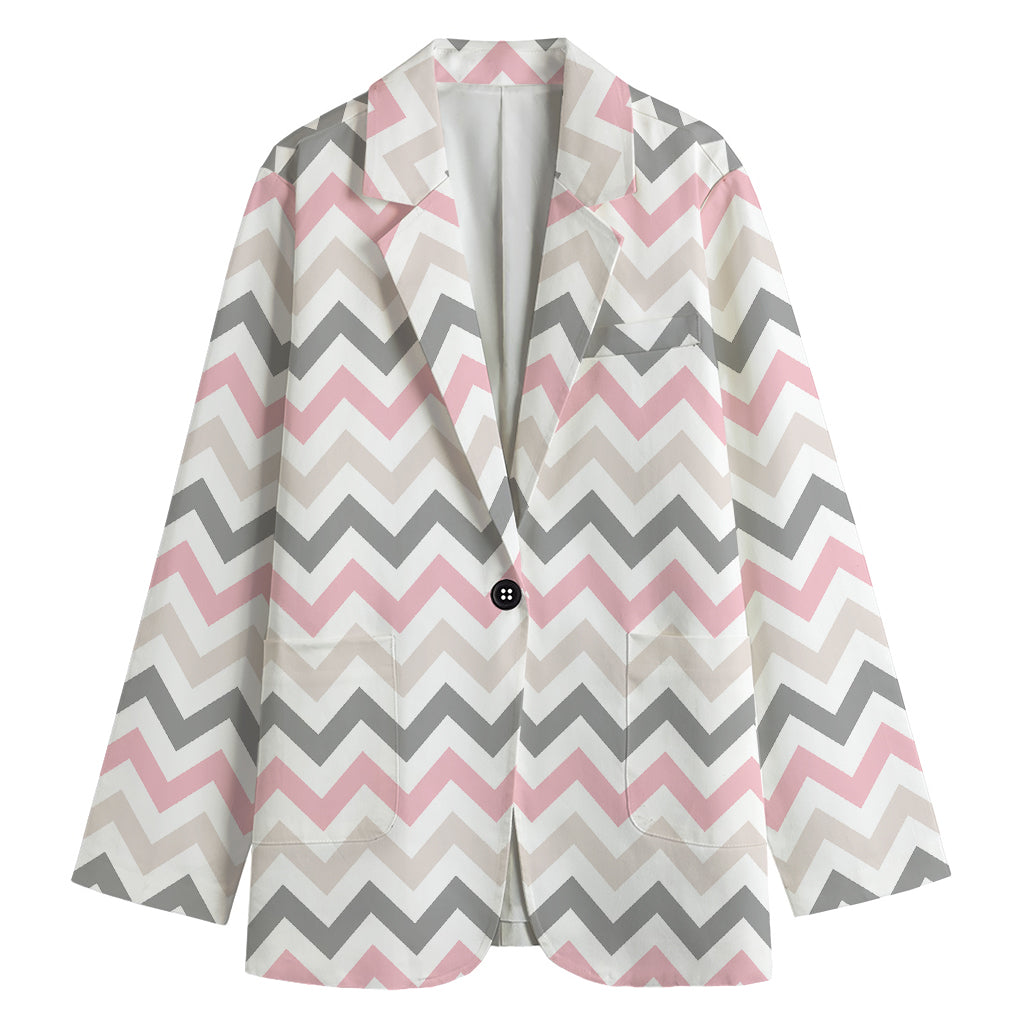 Pink White And Grey Chevron Print Women's Blazer